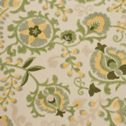 6' X 9' Ivory Green And Yellow Floral Indoor Outdoor Area Rug HomeRoots