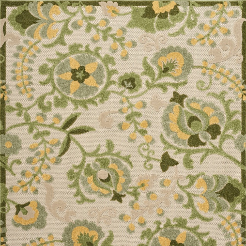 6' X 9' Ivory Green And Yellow Floral Indoor Outdoor Area Rug HomeRoots