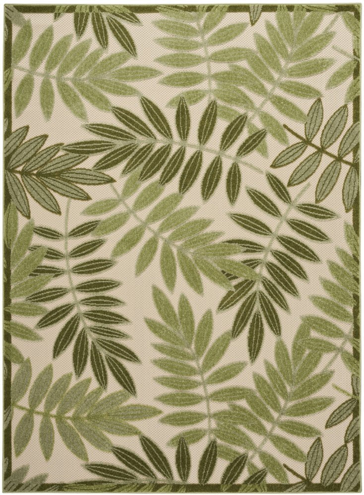 6' X 9' Ivory And Green Palm Leaf Indoor Outdoor Area Rug HomeRoots