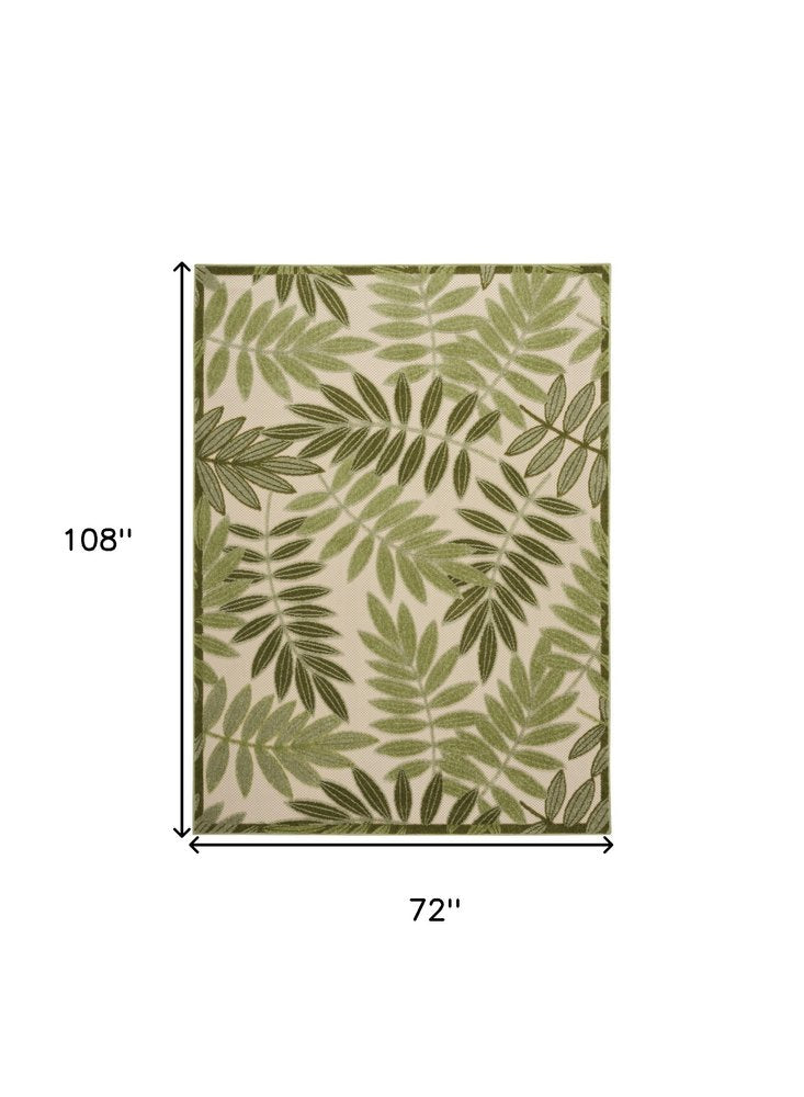 6' X 9' Ivory And Green Palm Leaf Indoor Outdoor Area Rug HomeRoots