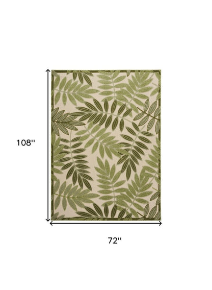 6' X 9' Ivory And Green Palm Leaf Indoor Outdoor Area Rug HomeRoots