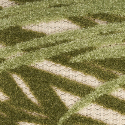 6' X 9' Ivory And Green Palm Leaf Indoor Outdoor Area Rug