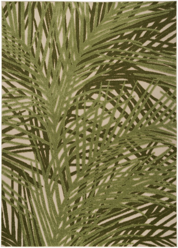 6' X 9' Ivory And Green Palm Leaf Indoor Outdoor Area Rug HomeRoots