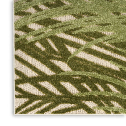 6' X 9' Ivory And Green Palm Leaf Indoor Outdoor Area Rug