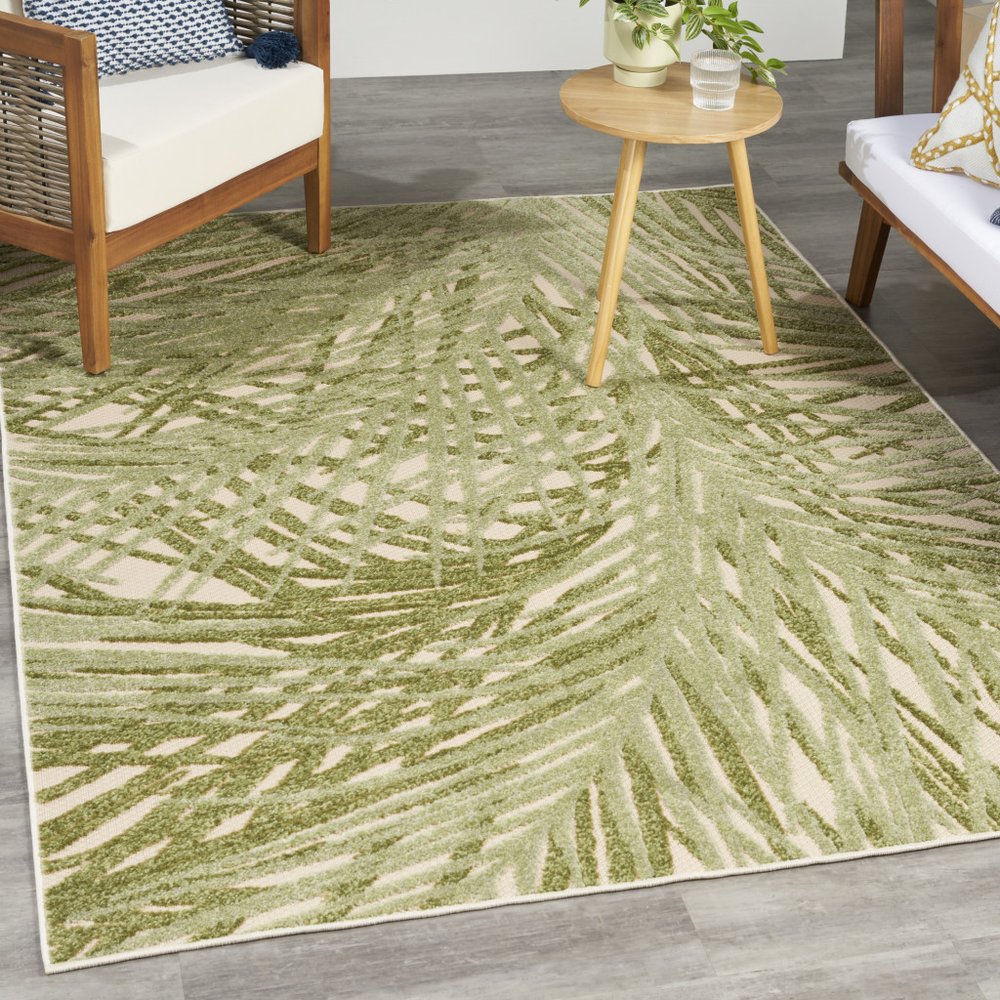 6' X 9' Ivory And Green Palm Leaf Indoor Outdoor Area Rug HomeRoots