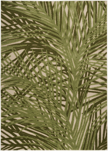 6' X 9' Ivory And Green Palm Leaf Indoor Outdoor Area Rug