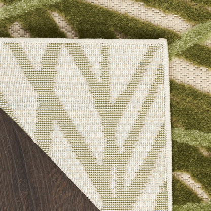 6' X 9' Ivory And Green Palm Leaf Indoor Outdoor Area Rug