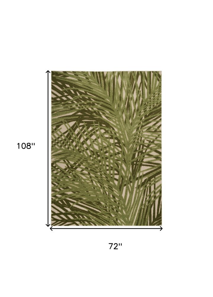 6' X 9' Ivory And Green Palm Leaf Indoor Outdoor Area Rug