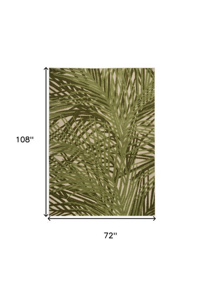 6' X 9' Ivory And Green Palm Leaf Indoor Outdoor Area Rug HomeRoots