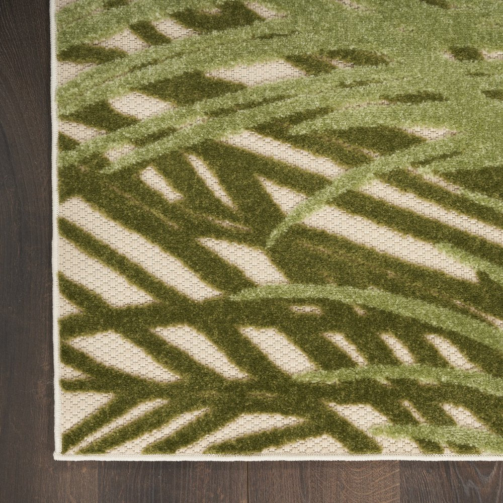 6' X 9' Ivory And Green Palm Leaf Indoor Outdoor Area Rug