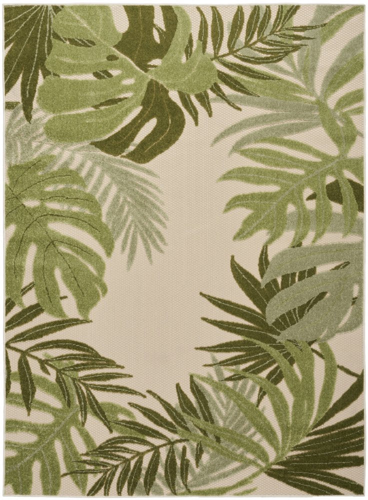 6' X 9' Ivory And Green Palm Leaf Indoor Outdoor Area Rug HomeRoots