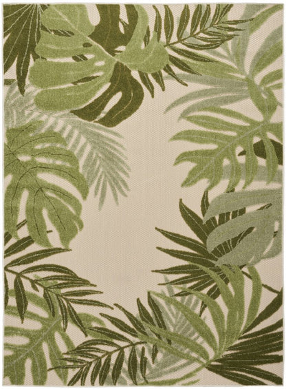 6' X 9' Ivory And Green Palm Leaf Indoor Outdoor Area Rug HomeRoots