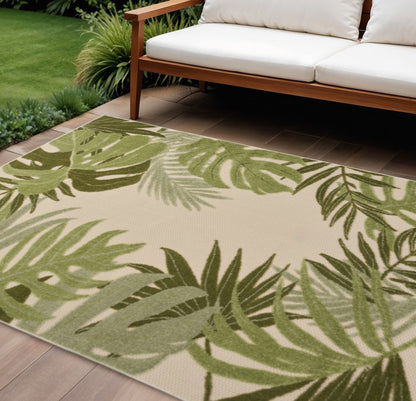 6' X 9' Ivory And Green Palm Leaf Indoor Outdoor Area Rug HomeRoots