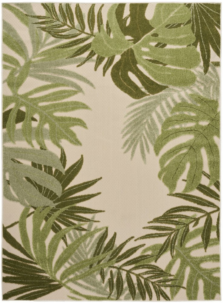 6' X 9' Ivory And Green Palm Leaf Indoor Outdoor Area Rug HomeRoots