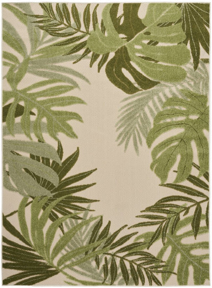 6' X 9' Ivory And Green Palm Leaf Indoor Outdoor Area Rug HomeRoots