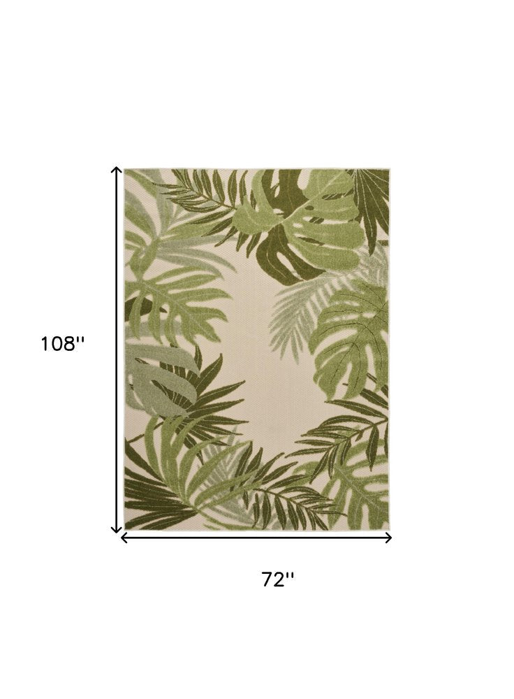 6' X 9' Ivory And Green Palm Leaf Indoor Outdoor Area Rug HomeRoots