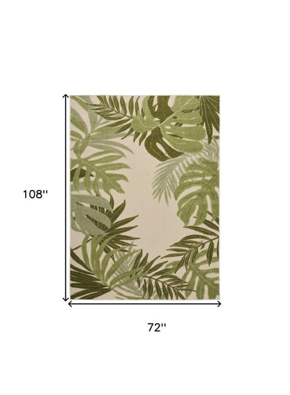 6' X 9' Ivory And Green Palm Leaf Indoor Outdoor Area Rug HomeRoots