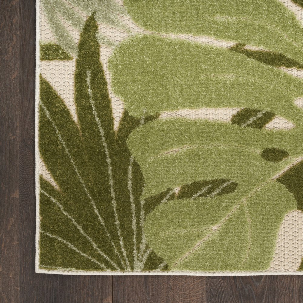 6' X 9' Ivory And Green Palm Leaf Indoor Outdoor Area Rug HomeRoots