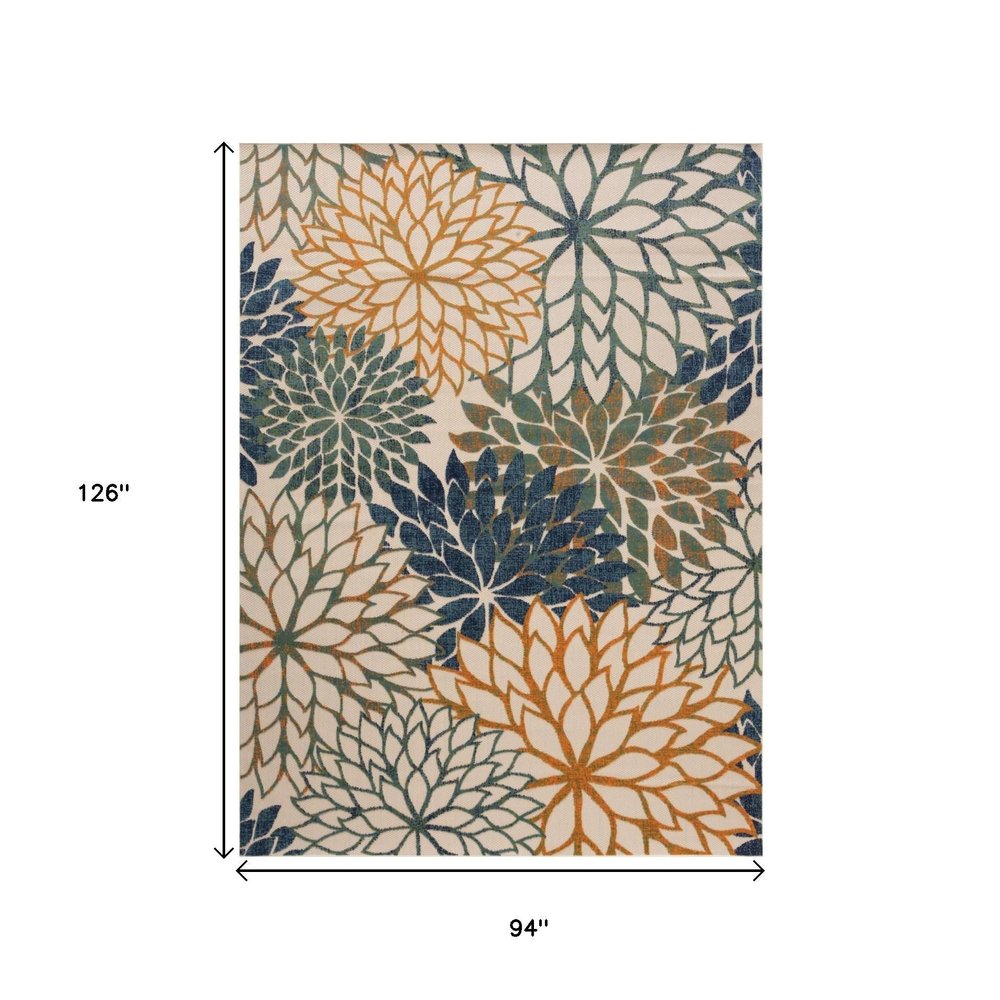 8' X 11' Blue Green And Orange Floral Indoor Outdoor Area Rug HomeRoots