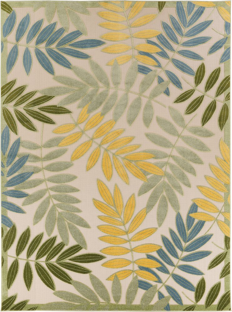 8' X 11' Blue Green And Yellow Palm Leaf Indoor Outdoor Area Rug HomeRoots