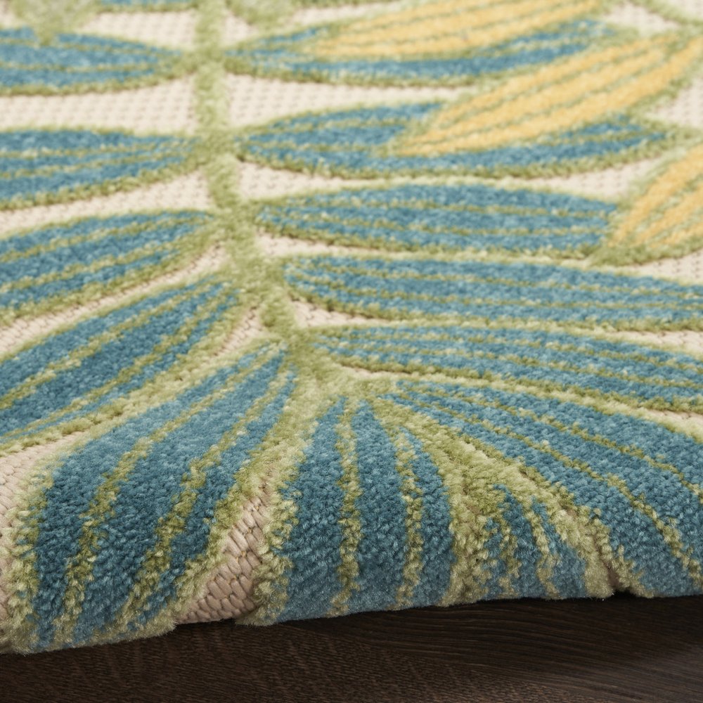 8' X 11' Blue Green And Yellow Palm Leaf Indoor Outdoor Area Rug HomeRoots