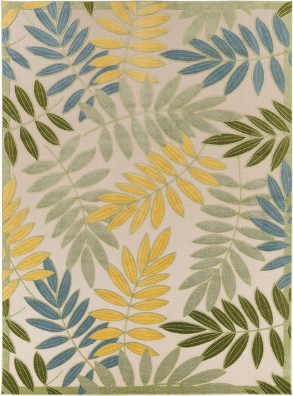 8' X 11' Blue Green And Yellow Palm Leaf Indoor Outdoor Area Rug HomeRoots