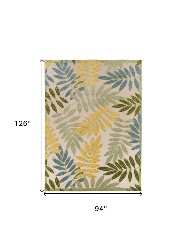8' X 11' Blue Green And Yellow Palm Leaf Indoor Outdoor Area Rug HomeRoots