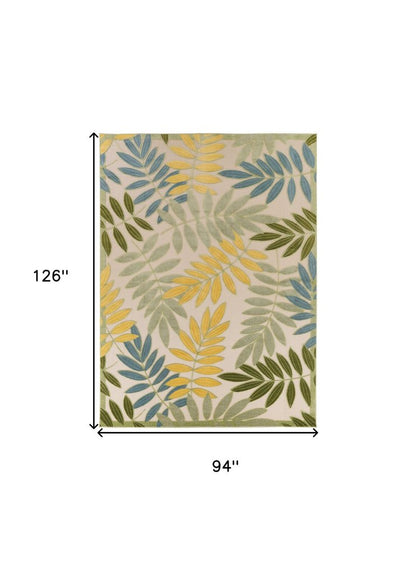 8' X 11' Blue Green And Yellow Palm Leaf Indoor Outdoor Area Rug HomeRoots