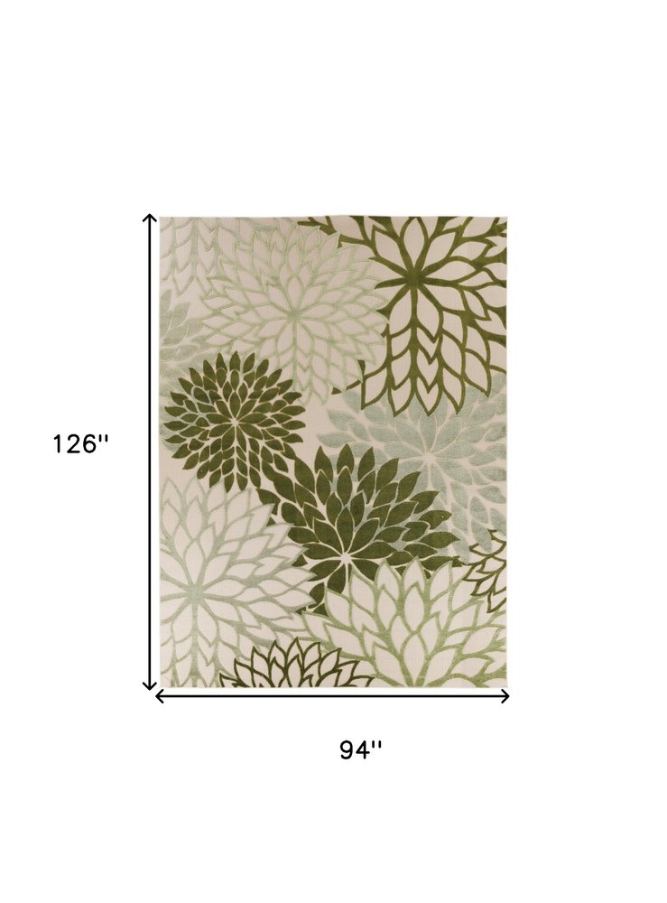 8' X 11' Ivory And Green Floral Indoor Outdoor Area Rug HomeRoots