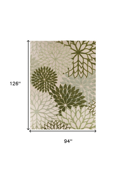8' X 11' Ivory And Green Floral Indoor Outdoor Area Rug HomeRoots