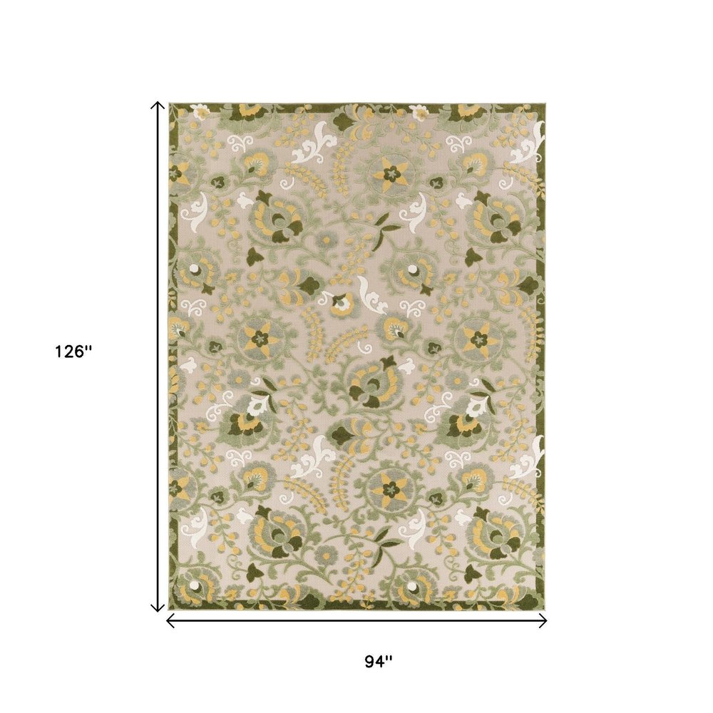 8' X 11' Ivory Green And Yellow Floral Indoor Outdoor Area Rug HomeRoots