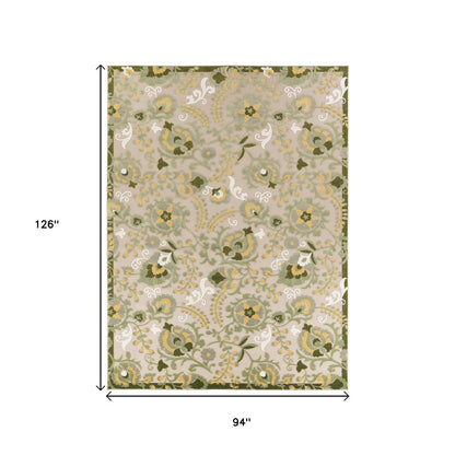 8' X 11' Ivory Green And Yellow Floral Indoor Outdoor Area Rug HomeRoots