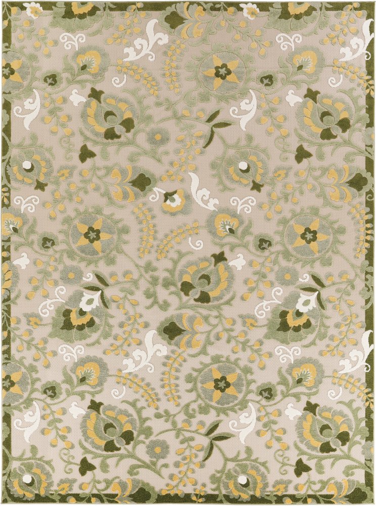 8' X 11' Ivory Green And Yellow Floral Indoor Outdoor Area Rug HomeRoots