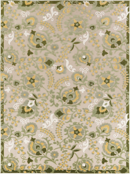 8' X 11' Ivory Green And Yellow Floral Indoor Outdoor Area Rug HomeRoots