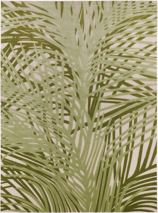 8' X 11' Ivory And Green Palm Leaf Indoor Outdoor Area Rug HomeRoots