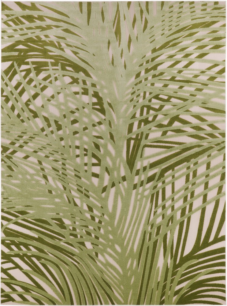 8' X 11' Ivory And Green Palm Leaf Indoor Outdoor Area Rug HomeRoots