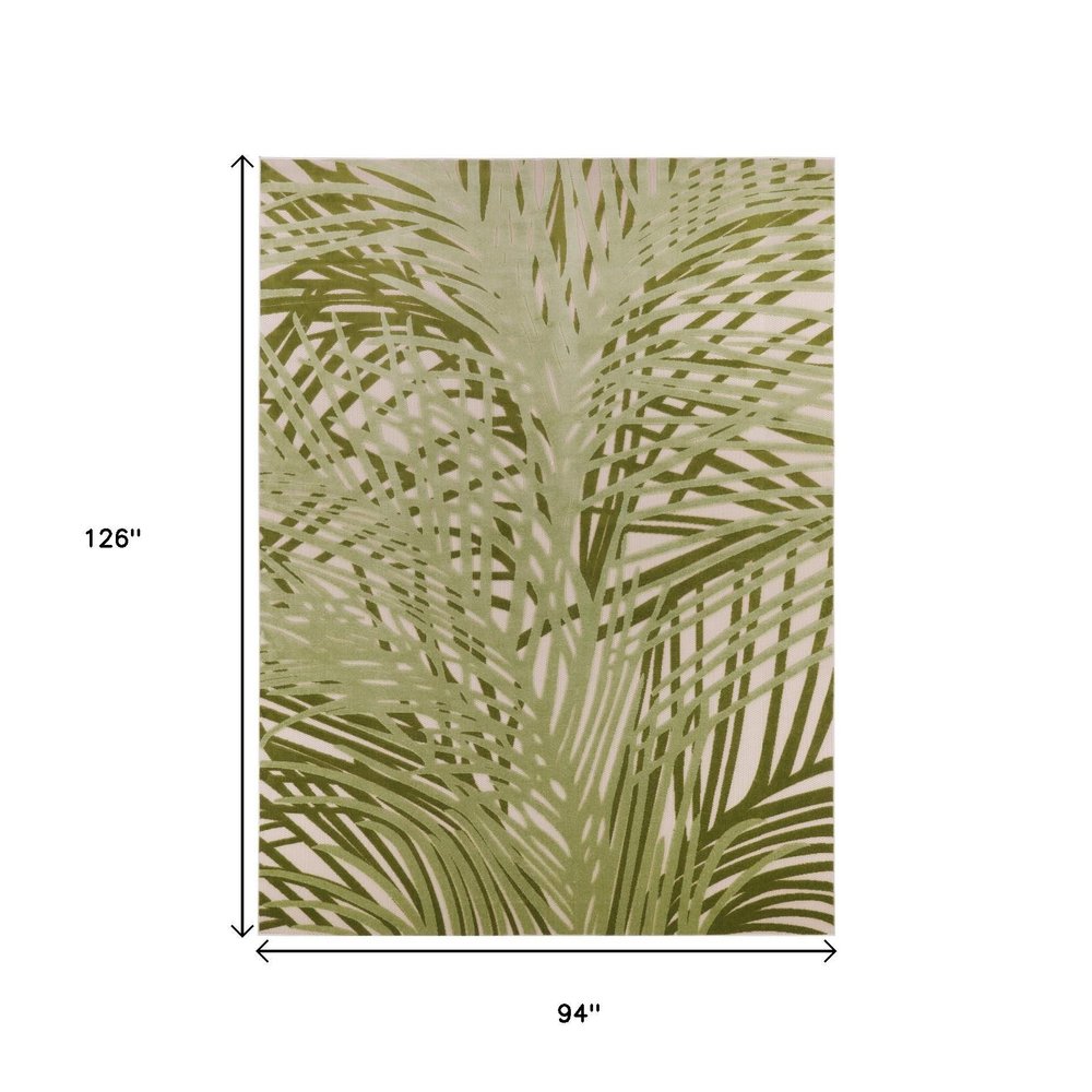 8' X 11' Ivory And Green Palm Leaf Indoor Outdoor Area Rug HomeRoots