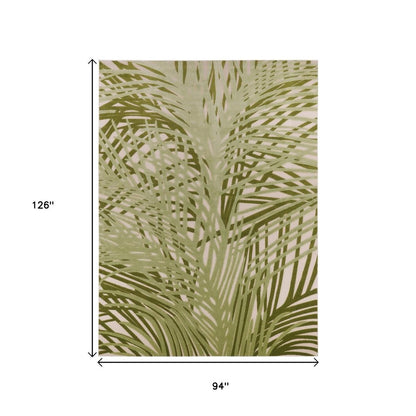 8' X 11' Ivory And Green Palm Leaf Indoor Outdoor Area Rug HomeRoots
