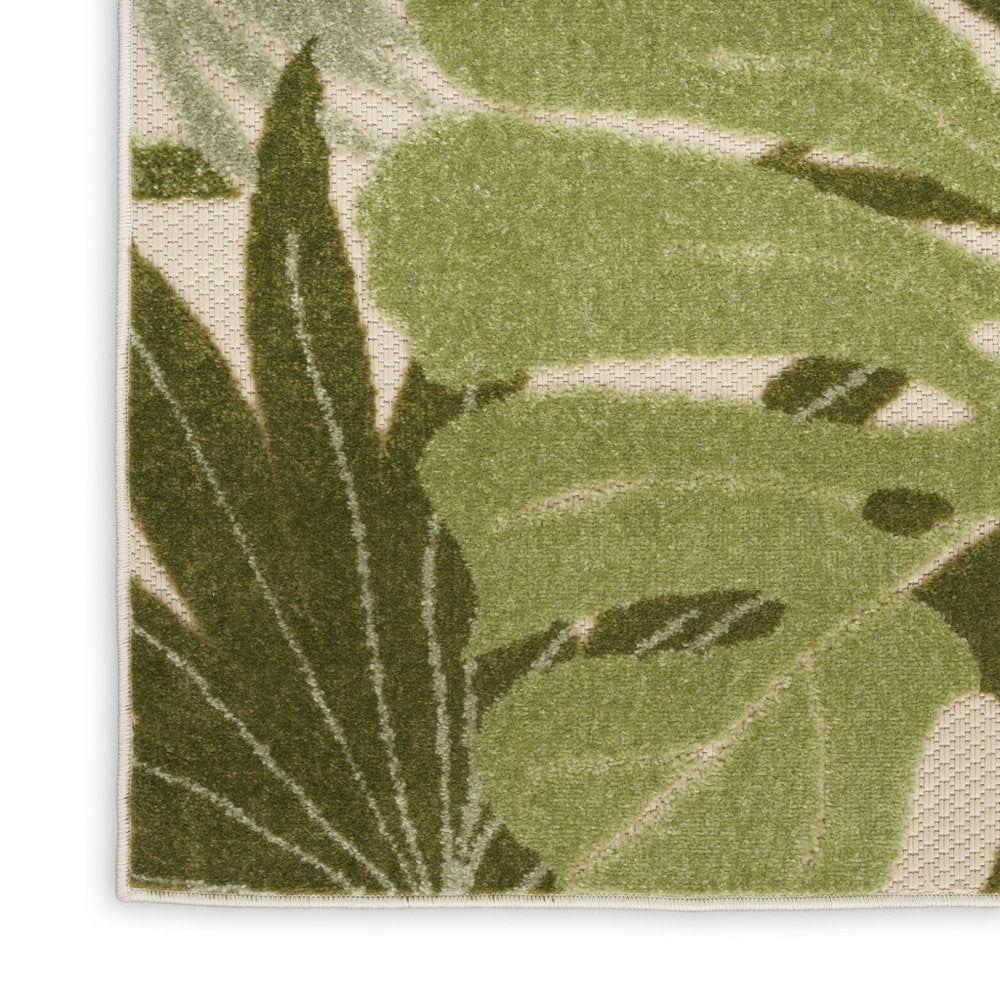 8' X 11' Ivory And Green Palm Leaf Indoor Outdoor Area Rug HomeRoots