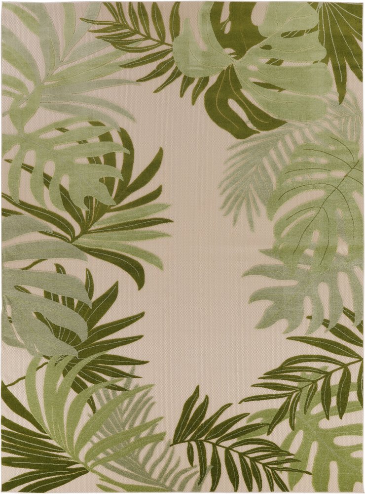 8' X 11' Ivory And Green Palm Leaf Indoor Outdoor Area Rug HomeRoots