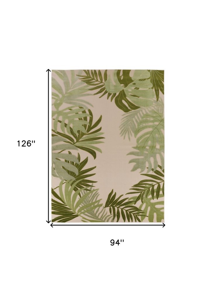8' X 11' Ivory And Green Palm Leaf Indoor Outdoor Area Rug HomeRoots