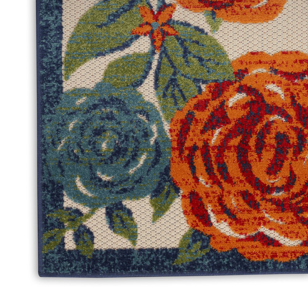 8' X 11' Ivory Blue And Orange Floral Indoor Outdoor Area Rug HomeRoots