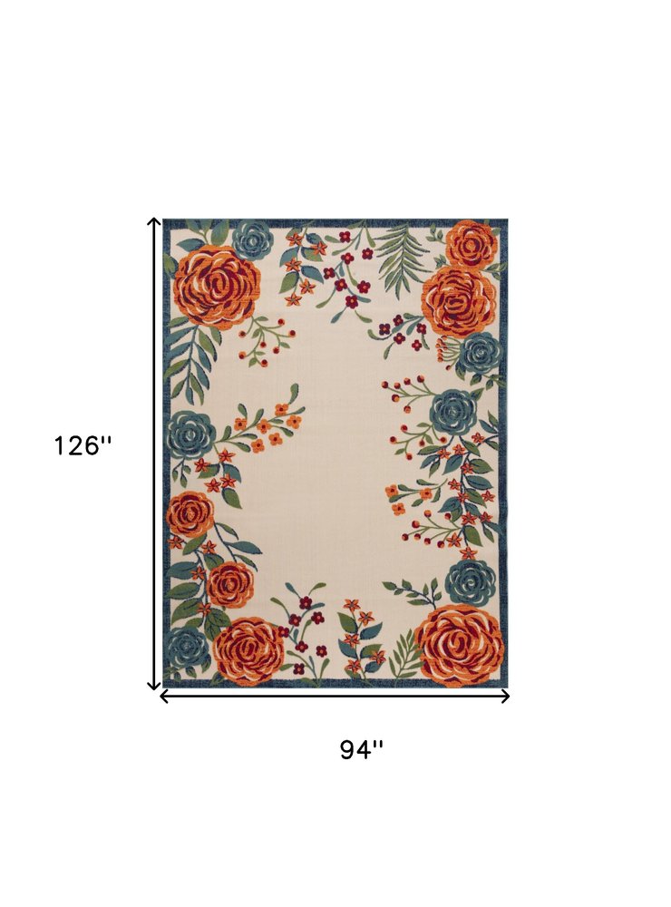 8' X 11' Ivory Blue And Orange Floral Indoor Outdoor Area Rug HomeRoots