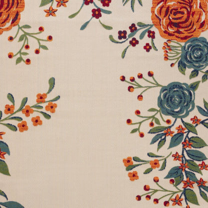 8' X 11' Ivory Blue And Orange Floral Indoor Outdoor Area Rug HomeRoots