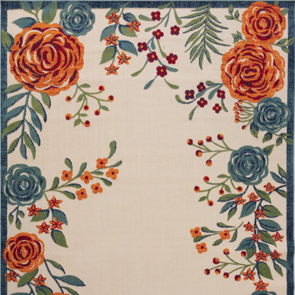 8' X 11' Ivory Blue And Orange Floral Indoor Outdoor Area Rug HomeRoots
