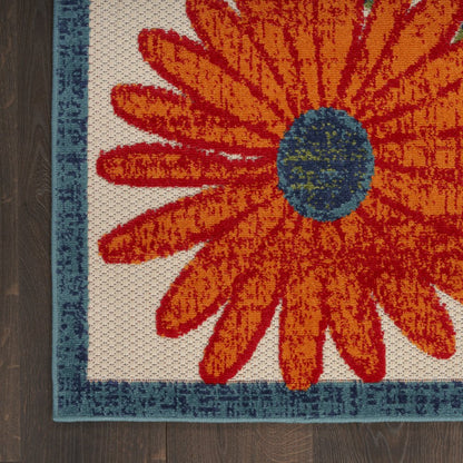 8' X 11' Ivory Blue And Orange Floral Indoor Outdoor Area Rug HomeRoots