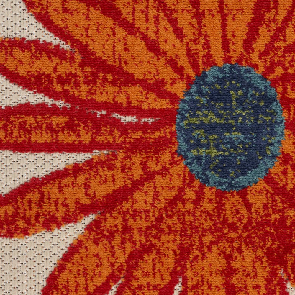 8' X 11' Ivory Blue And Orange Floral Indoor Outdoor Area Rug HomeRoots