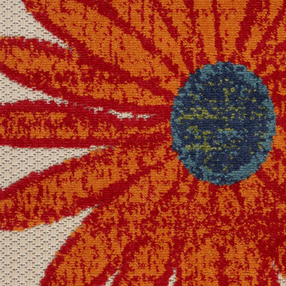 8' X 11' Ivory Blue And Orange Floral Indoor Outdoor Area Rug HomeRoots
