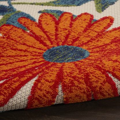 8' X 11' Ivory Blue And Orange Floral Indoor Outdoor Area Rug HomeRoots