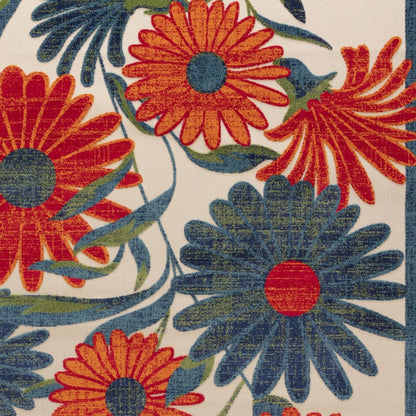 8' X 11' Ivory Blue And Orange Floral Indoor Outdoor Area Rug HomeRoots